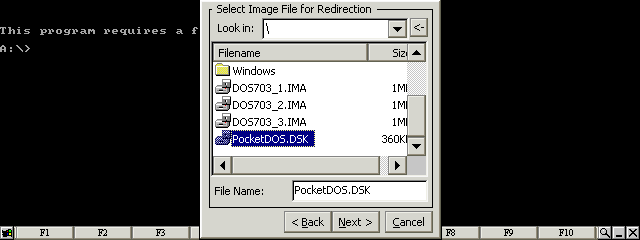 Select the PocketDOS utility disk image
