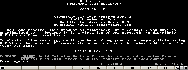Derive 2.5 for DOS
