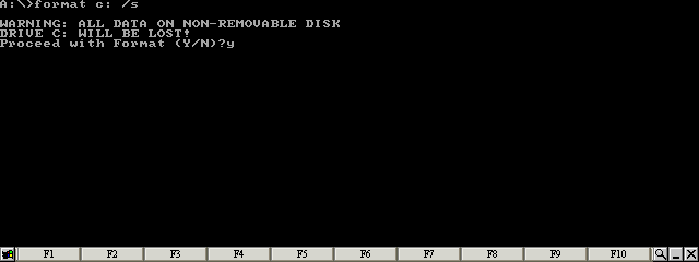 Type: FORMAT C: /S and then Y when prompted to proceed