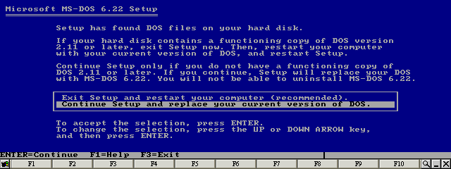 Move the cursor to Continue Setup and press the Enter key