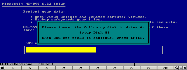 Wait until the SETUP program prompts for the next disk