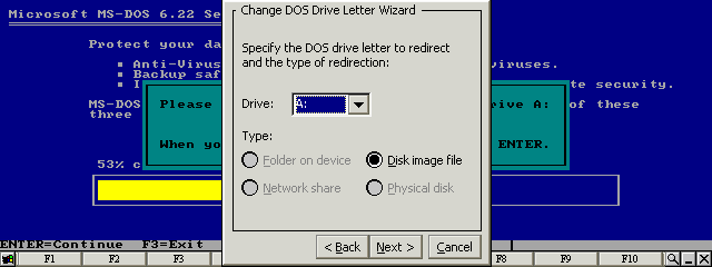 Select Disk image file for the A: drive letter
