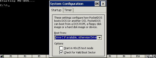 Set the options in the Startup configuration