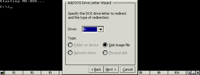 Select Disk image file for the A: drive letter