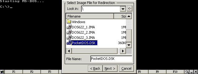 Select the PocketDOS utility disk image