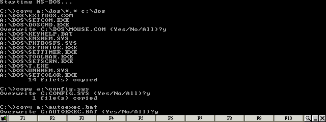 Type: COPY A:\AUTOEXEC.BAT and press the &apos;Y&apos; key when prompted to overwrite any files
