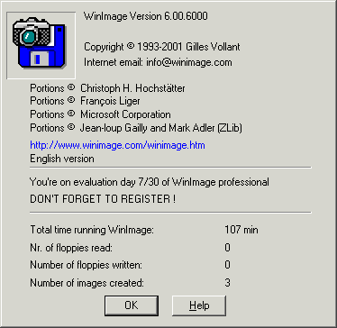 Start WinImage and press the OK button