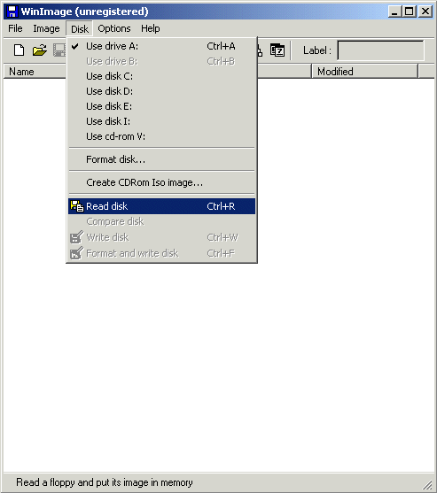 Select Read disk from the Disk menu